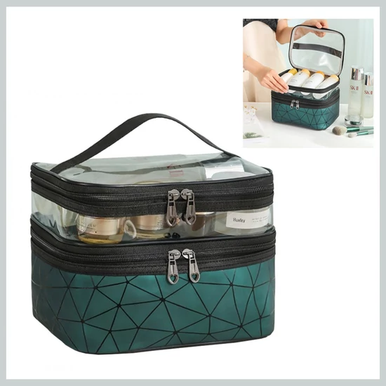 Összecsukható neszesszer – geometrikus mintás, zöld,  23x15,5x9 cm – KS35WZ1