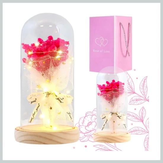 Örök virág búra alatt LED világítással ROZ23