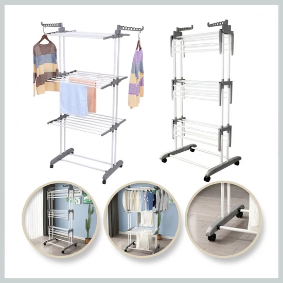 XXL összecsukható függőleges ruhaszárító, fehér-szürke, álló kivitel SU02