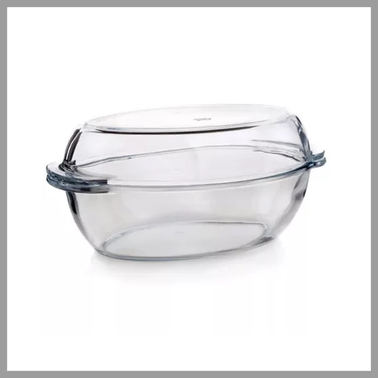 Üveg sütőtál BORCAM 4,15l, fedővel, ovális 3359062
