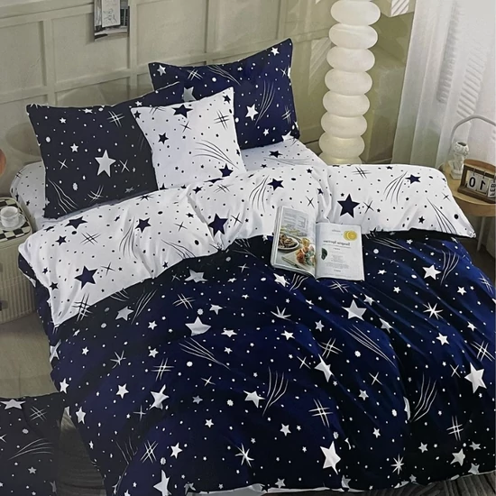 7 részes csillagos ágyneműhuzat, Sötétkék-fehér AB107-2