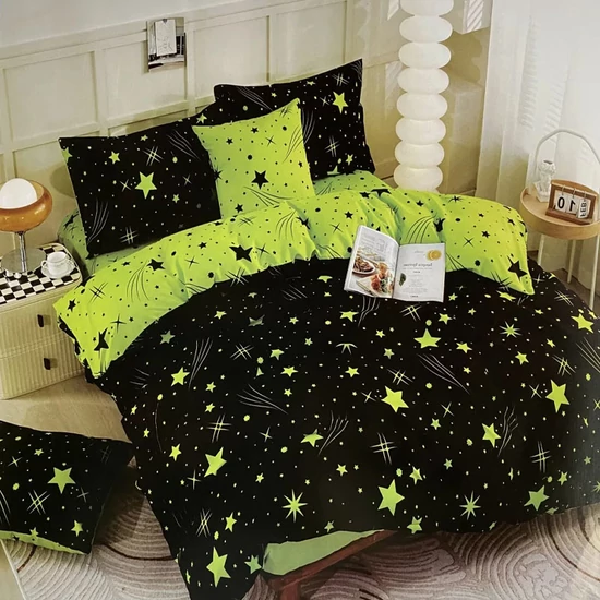 7 részes csillagos ágyneműhuzat, Zöld-fekete AB107-3