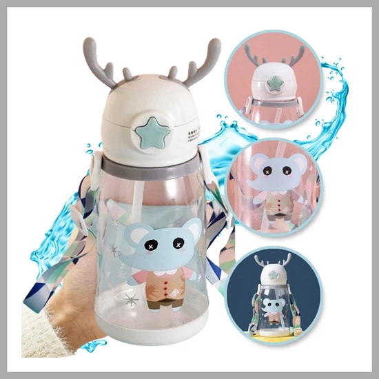 Vizes palack – Gyermek kulacs szívószállal 480 ml BD30B