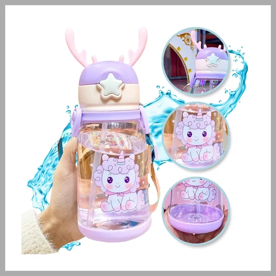 Vizes palack – Gyermek kulacs szívószállal 480 ml BD30FIO