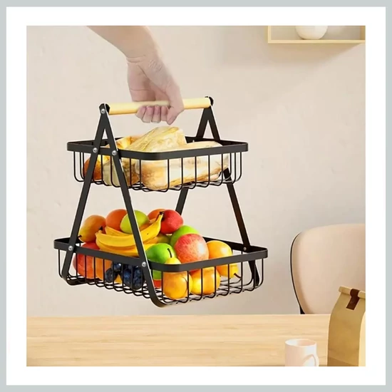 Kétszintes fém tárolókosár – konyhai és otthoni rendszerező 39434986k