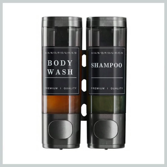 Fali folyékony sampon- és tusfürdő adagoló – 2 rekeszes, szürke dizájn 44266967g2