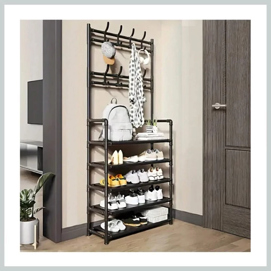5 szintes cipőtartó állvány akasztókkal fekete 48003502f5