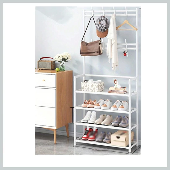 4 szintes cipőtartó állvány akasztókkal fehér 48003502g