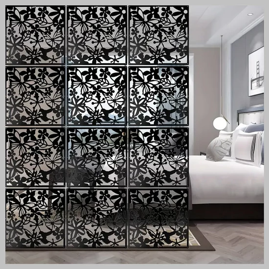 12 db fekete dekoratív szobafalpanel – Virágmintás üreges kialakítás (T) ED174703