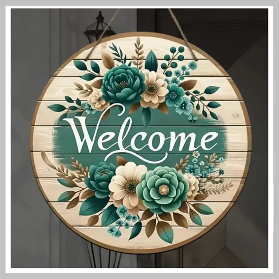 Bájos fa üdvözlő tábla virágos mintával – 20x20 cm, függő dekoráció – NA174146