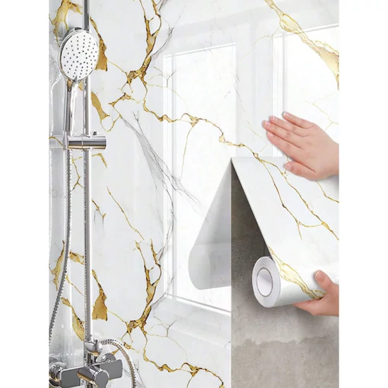 1 Tekercs Vízálló Aranyozott Márványmintás Tapéta, 45x300 cm, Fehér 35703384-F3