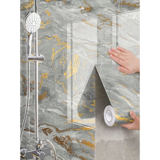 1 Tekercs Vízálló Aranyozott Márványmintás Tapéta, 45x500 cm, Szürke 35703384-SZ