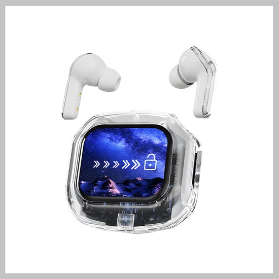 AirMaximo – Fehér vezeték nélküli fülhallgató, LCD kijelzős töltőtokkal holm0669