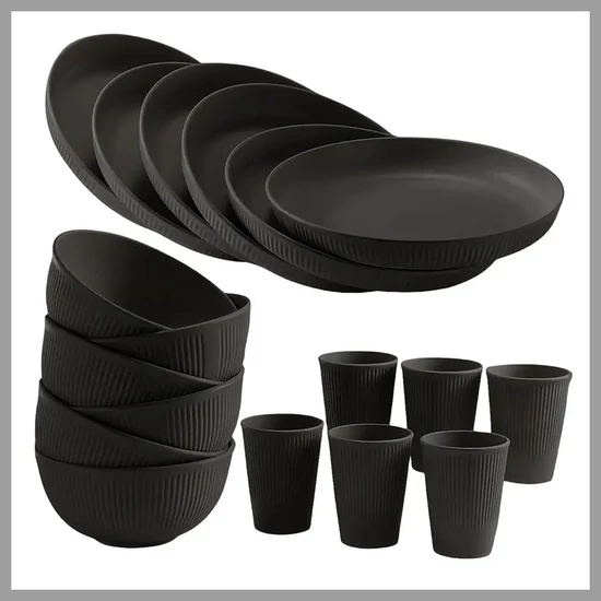 18 darabos Törhetetlen Étkészlet, Fekete 601099636772435