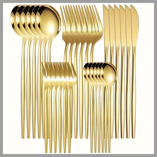 30 darabos Aranyozott Rozsdamentes Acél Evőeszköz Készlet 601099648605235