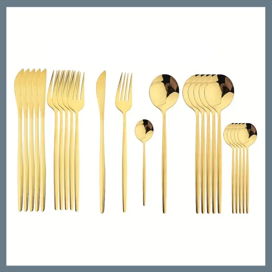 24 részes evőeszköz készlet, rozsdamentes acél - Aranysárga 601099521763851-A