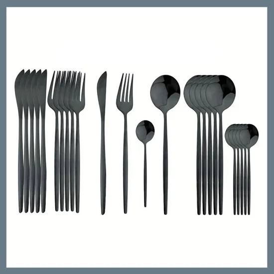 24 részes evőeszköz készlet, rozsdamentes acél - Fekete 601099521763851-F