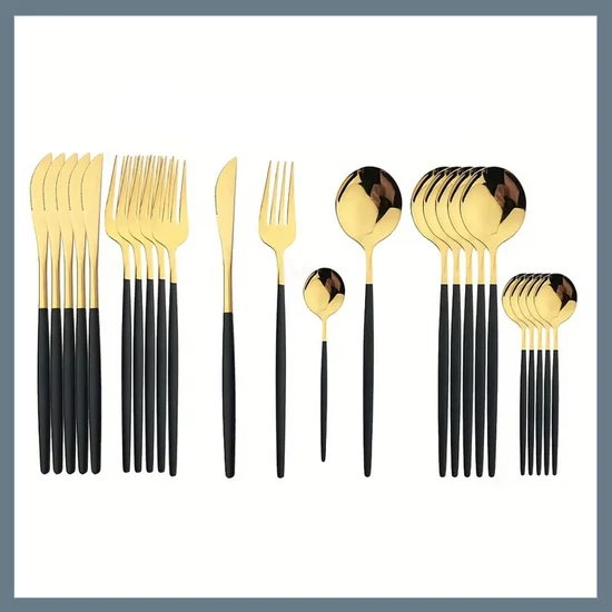 24 részes evőeszköz készlet, rozsdamentes acél - Fekete, Arany 601099521763851-FA