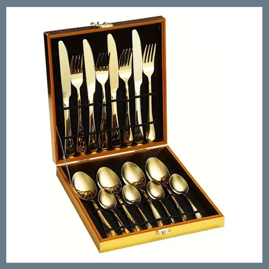 16 részes aranysárga evőeszköz készlet, rozsdamentes acél 601099600756867-16