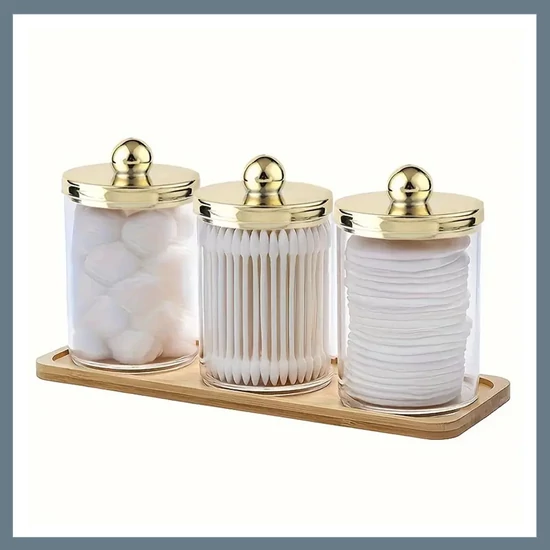 3db fürdőszobai tároló, arany színű fedővel, tálcával 601099749731811-A