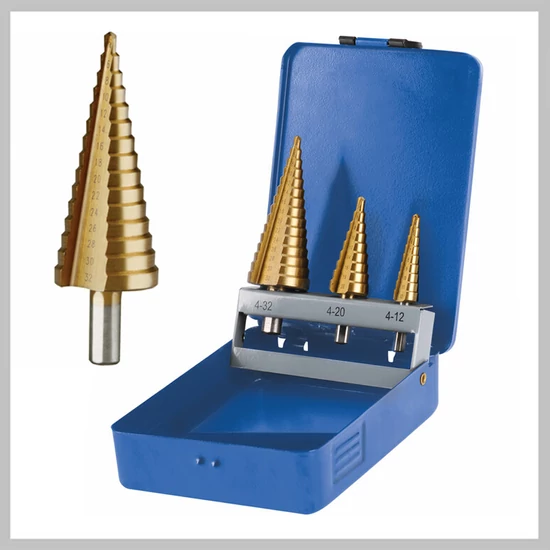 Lépcsős fémfúró, 3db-os készlet TIN HSS E20090