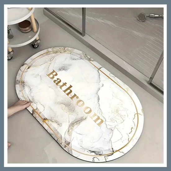Csúszásmentes fehér fürdőszobai szőnyeg - Ovális, elegáns minta 601099648860503