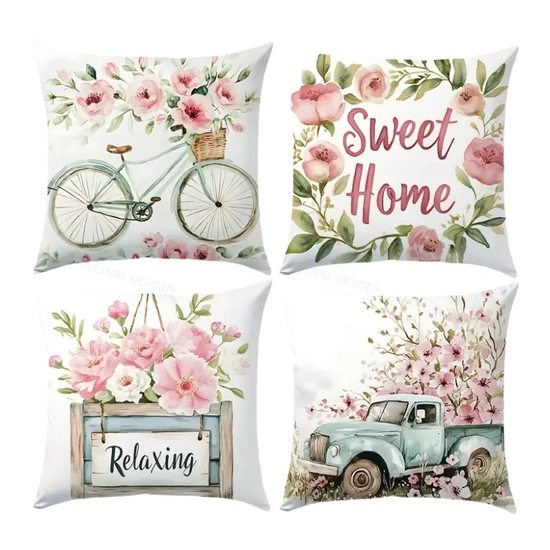 4db Rózsaszín Virágmintás Párnahuzat 45x45cm 601099964683306