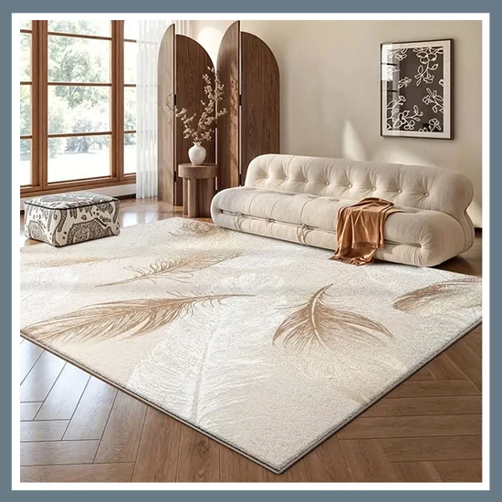 Puha bársony szőnyeg 150x200cm - Krém színű, Toll mintás 601100035954811-150200