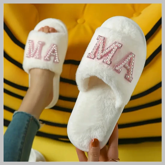 Straszzköves papucs MAMA felirattal rózsaszín AJ664801-P