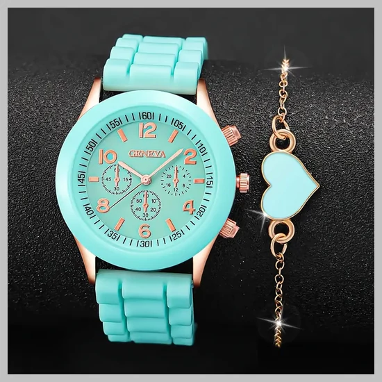 Geneva Női karóra és karlánc ajándékszett türkizkék MM721730-T