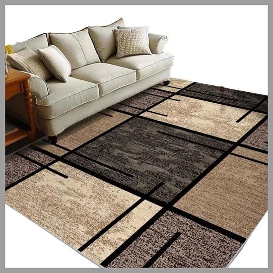 Bársony Szőnyeg 100 x 160 cm, Bézs és Barna kockás LY1145443