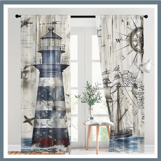 Vintage tengerészeti témájú félig áttetsző függöny – AF283449 (2 db)