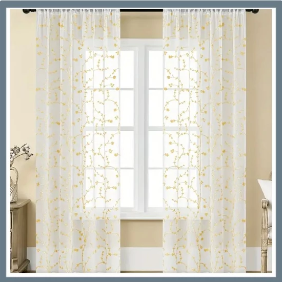 Hímzett sárga gézfüggöny – 2 db VX56455