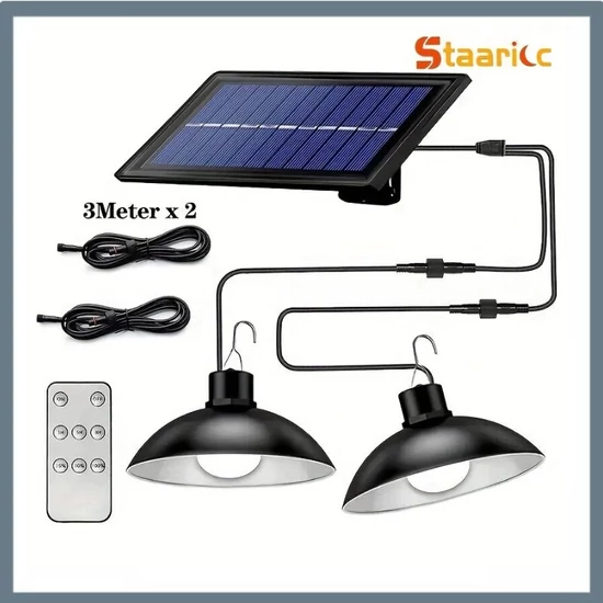 STAARICC napelemes, távirányítós függőlámpa – 2 LED izzóval, beltéri/kültéri használatra BH30988