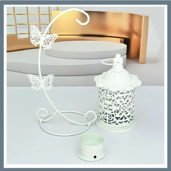 Dekoratív függesztett gyertyatartó pillangós állvánnyal – Fehér VJ322945