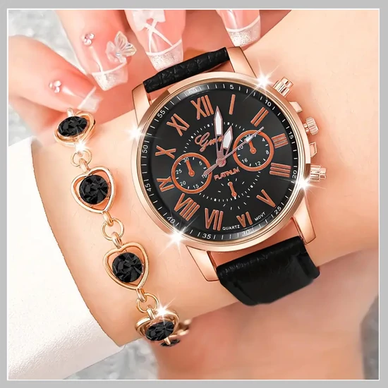 2 részes női ajándékszett karóra+karlánc fekete-rose DQ734940-3