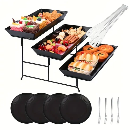 Többszintes tálalókészlet – tálcákkal, tányérokkal és evőeszközökkel XA159599