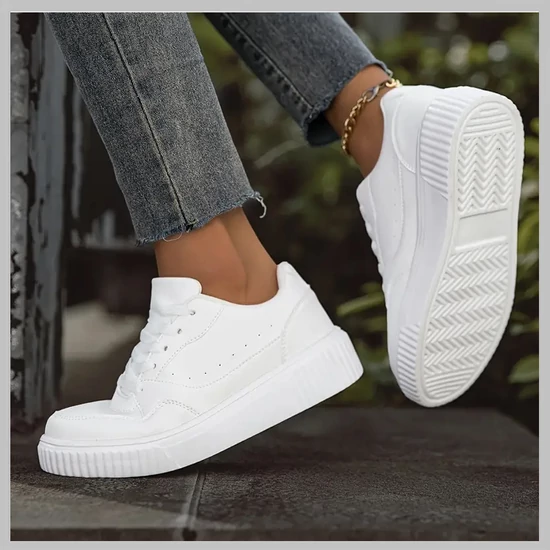 Női fehér fűzős kényelmes tornacipő RL700696