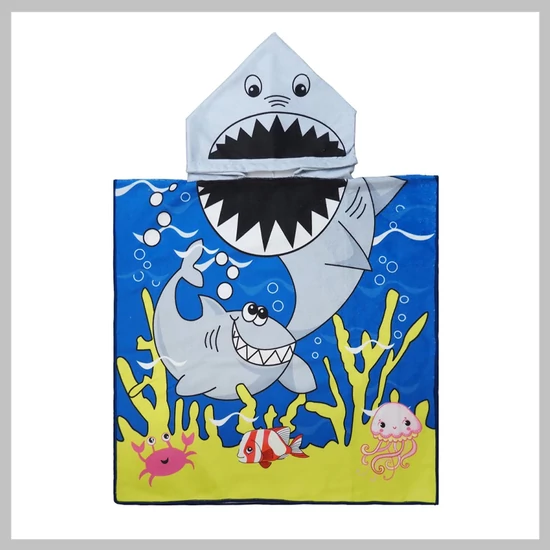 Gyerek kapucnis strandtörölköző – cápa mintával  PEL01WZ3