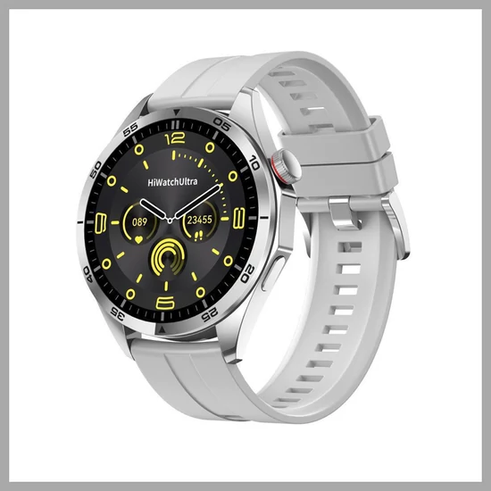 Laxasfit GT4 Pro ezüst okosóra - szürke szilikon szíjjal, magyar menüvel holm0539