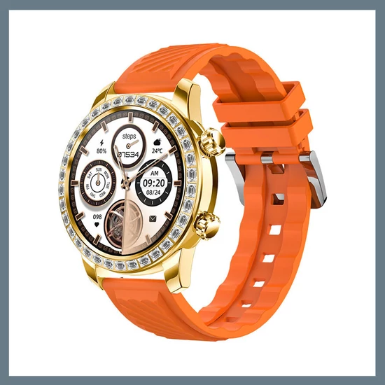 ChronoLux Okosóra arany - narancssárga szilikon és barna bőr szíjjal holm0670