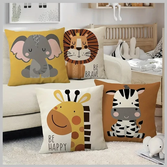4 darabos rajzfilm állatos díszpárnahuzat gyerekeknek 50 x 50 cm LY419472-3