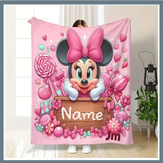 Minnie egér mintás pléd – egyedi névvel ellátható 130 × 150 cm JL1307671