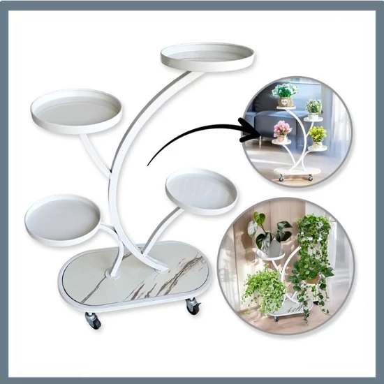 Virágtartó, polc, kerekes fém fehér virágtartó SZ43B