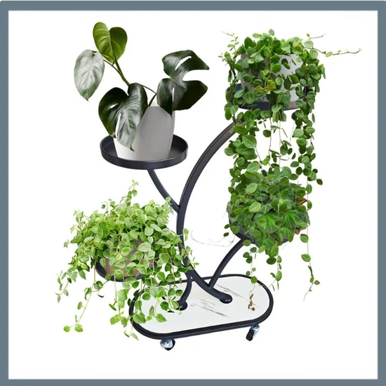Virágtartó, polc, kerekes fém fekete virágtartó SZ43CZ