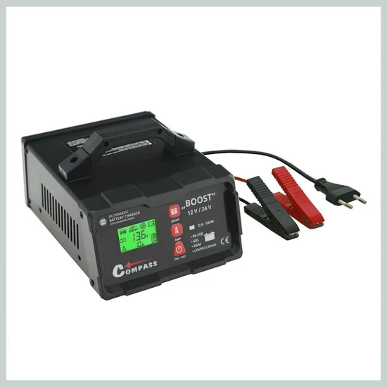 Mikroprocesszorral vezérelt töltő 12/24V (5-120 Ah) akkumulátorokhoz 07139