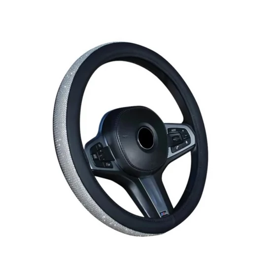 Kormányvédő | strasszköves | szürke bőr szegéllyel | kék | 38 cm SLH5943