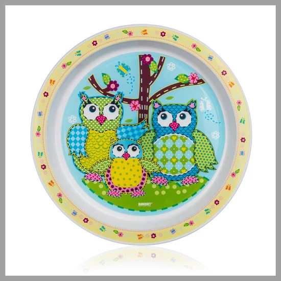 BANQUET Műanyag, lapos tányér, BAGYLY minta, 21 cm 12KMK1002OWL-A
