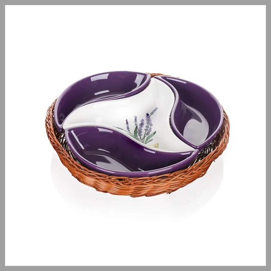 BANQUET 4 részes tál kosárban, Levendula dekorációval, 23 cm 
601556LAV