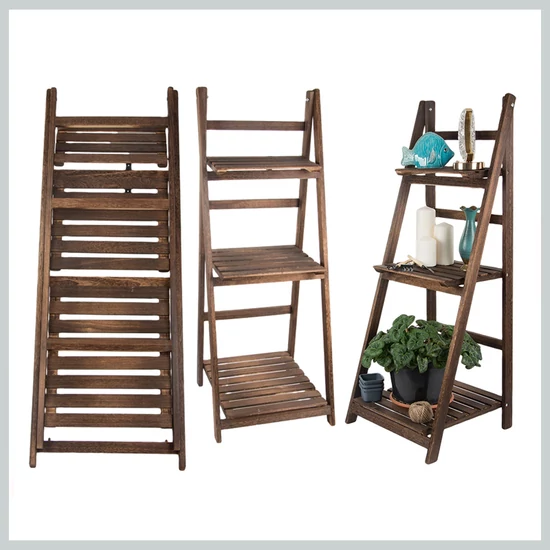 Sötétbarna fa virágtartó állvány, összecsukható, 4 polcos 27396_BR
